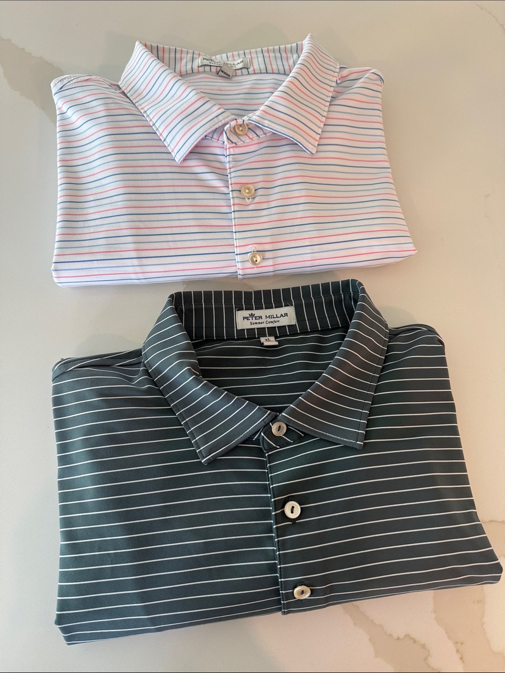 Peter Millar Two-Pack Striped Polo Set - Light Pink/Blue & Dark Gray/White